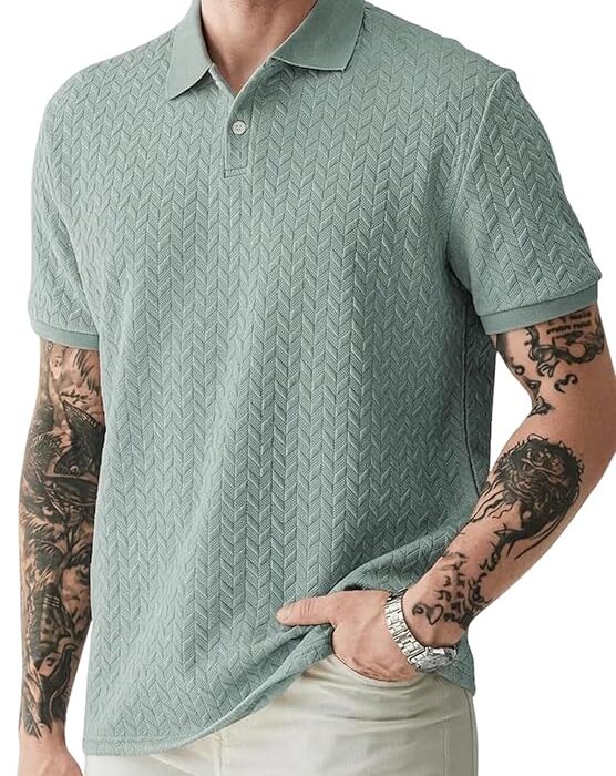 GRECIILOOKS Textured Polo T-Shirt for Men | Premium Collared Jacquard Leaf Polo | Smart Casual & Formal t Shirt for Men | Stylish t Shirt for Mens for Office, Party & Everyday Outfit