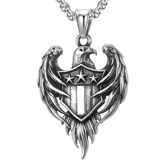THE MEN THING AMERICAN EAGLE PRIDE - Pure Titanium Steel The Eagle Pendant with 24inch Round Box Chain for Men & Boys