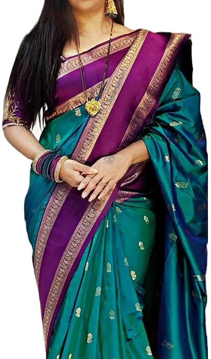 SWORNOF Women's Banarasi silk Saree With Unstitched Blouse Piece