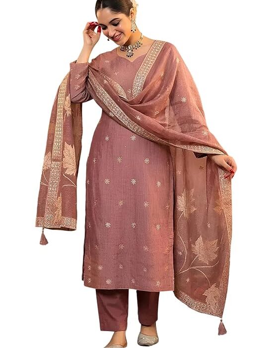 Pinkmint Women Jacquard Silk Ethnic Kurta with Dupatta Suit for Women | Straight Fit Designer Wear with Woven Pattern & Tassel Dupatta | Availble in Plus Size