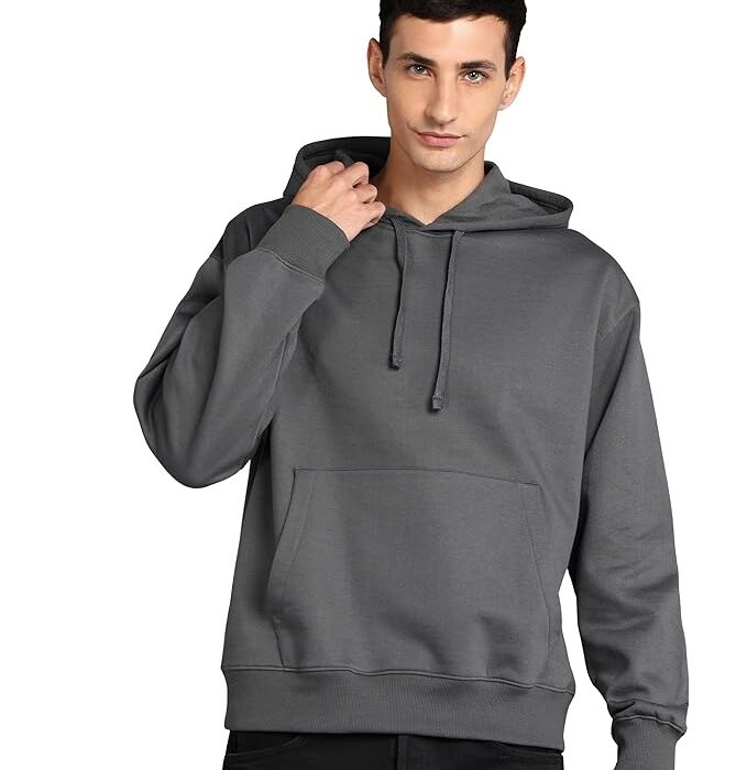 Alan Jones Clothing Men’s Solid Oversized Hoodie | Cotton Blend Pullover with Kangaroo Pocket & Adjustable Hood | Casual Winter Wear