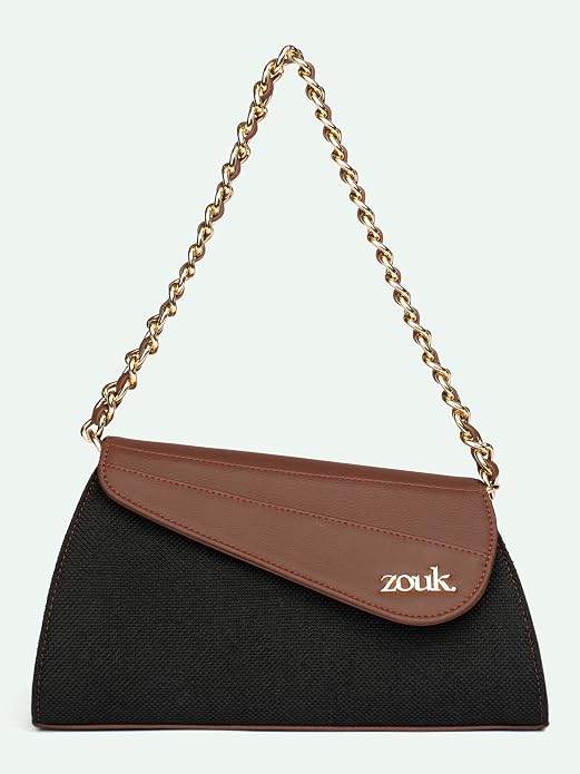 ZOUK Rhea Kapoor Baguette for Women | Shoulder Bag with Golden Chain | Stylish Baguette Purse for Brunch & Casual Outings | Elegant Sling Bag for Women