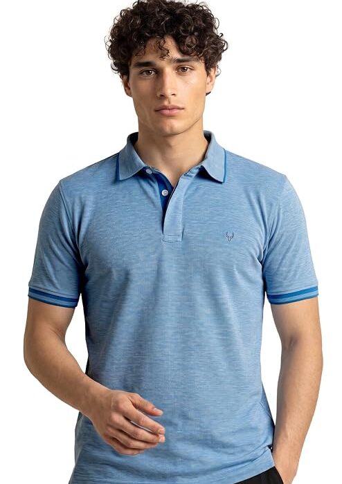 Allen Solly Men’s Pastel Shade Polo T‑Shirt | Bird’s Eye Knit Texture | Soft Cotton‑Blend | Regular Fit | Half Sleeves | Casual Everyday Wear
