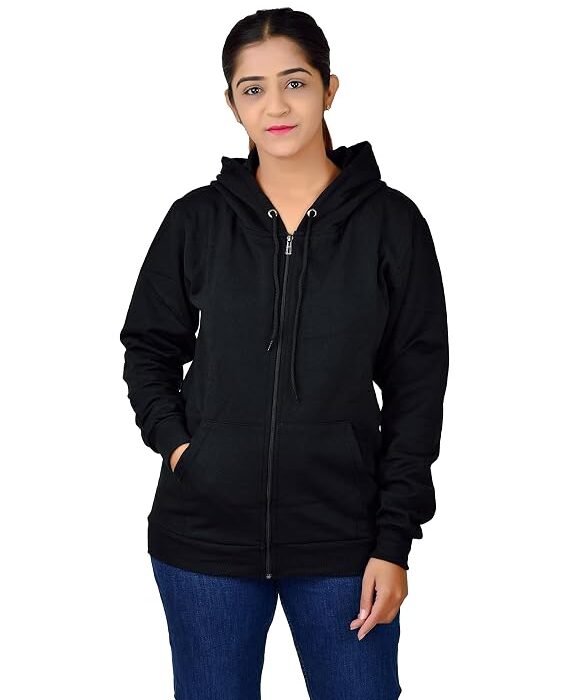 More & More HOODMASTER Women's Fleece Hoodie Sweatshirt with Zip Pockets Full Sleeves Regular Fit Solid Pattern Hooded Neck and Standard Length | Comfortable Fleece Hoodie for Women