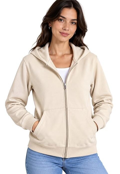 SANE ORIGINALS Women's Cotton Blend Fleece Zip Up Hoodie Sweatshirt, Warm Winter Full Zip Jacket with Kangaroo Pockets
