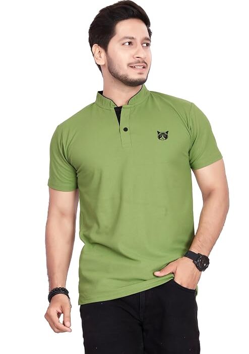 BAGHADBILLO Men's and Boy's Polyster T-Shirt with Mandarin Collared Neck Half Sleeves Closuer Button and Regular Fit | Polo t Shirt for Man
