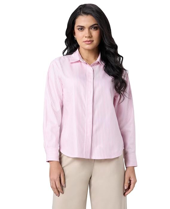 Symbol Premium Women's Oversized Cotton Striped Shirt | Full Sleeve Button-Down | Office-Wear | Desk-to-Dinner | Concealed Placket