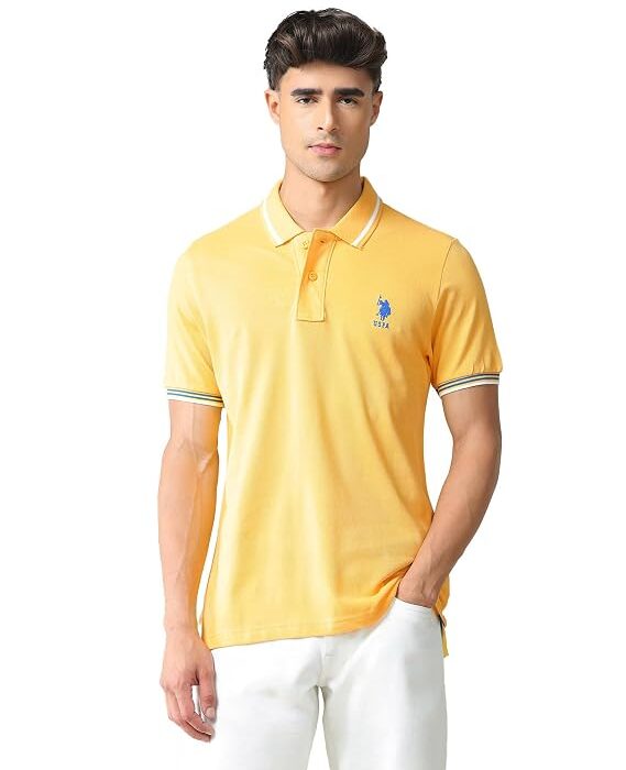 U.S. POLO ASSN. Solid Slim Fit Polo T Shirts for Men - 100% Cotton, Half Sleeves Mens Tshirt