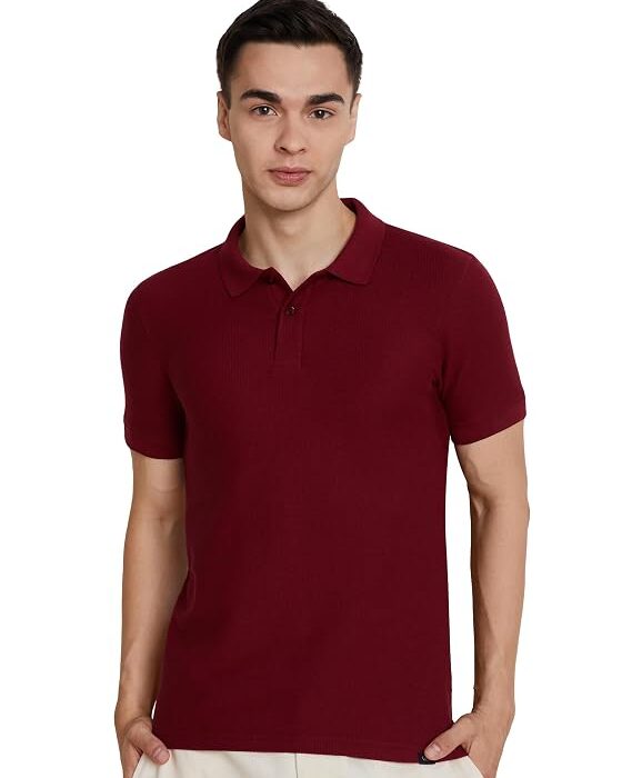 - Symbol Men's Cotton Rich Textured Polo Tshirts | Collar Plain Tshirts | Half Sleeves - Regular Fit