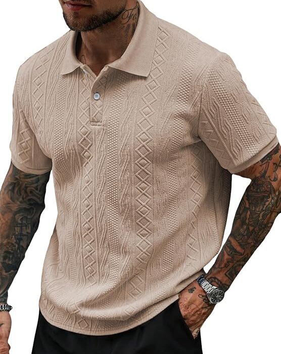 GRECIILOOKS Textured Polo T-Shirt for Men | Premium Jacquard Collared Cotton Blend Polo | Smart Casual & Formal t Shirt for Men | Stylish t Shirt for Mens for Office, Party & Everyday