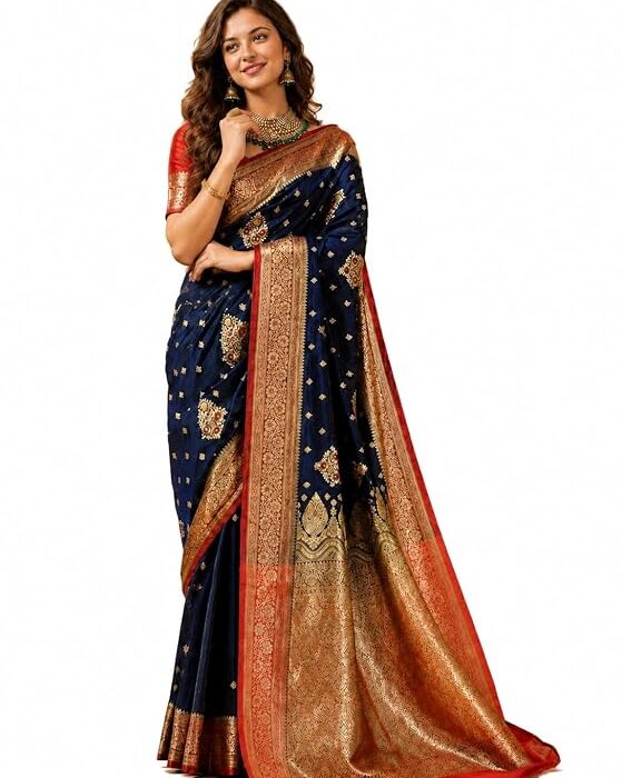 Womens Banarasi Kanjivaram Silk Saree with Blouse Material