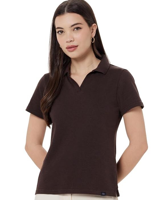 Amazon Brand - Symbol Women Casual Polo T-Shirt | V-Neck | Regular Fit | Short Sleeve