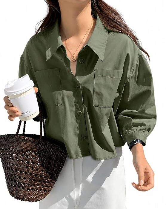 Zilcon Women’s Trendy Solid Button Down Shirt | Relaxed Fit Full Sleeve Casual Shirt | Stylish Collared Top for Office, Casual & Everyday Wear
