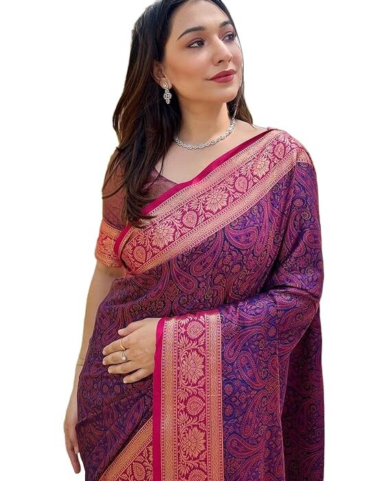 SWORNOF Womens Linen Silk Saree | Saree for Women With Unstitched Blouse | Saree with Blouse Piece | Soft and Skin Friendly