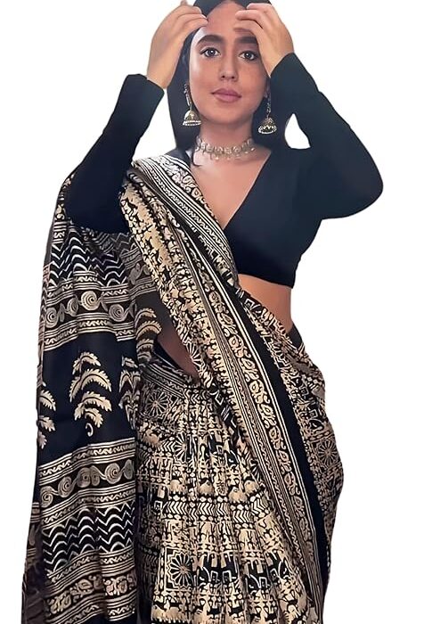 EthnicJunction Women's Art Silk Kalamkari Print Saree With Blouse Piece