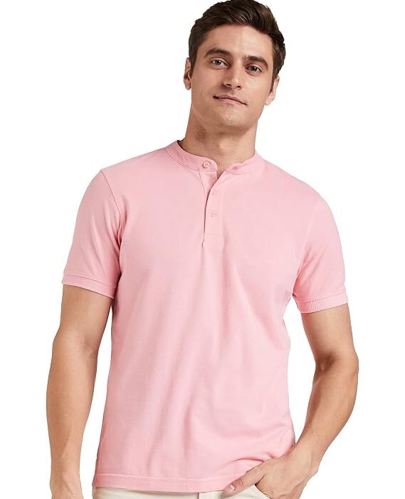 Amazon Brand - Symbol Men's Cotton Rich Polo T Shirt | Mandarin Collar Tshirts | Half Sleeves | Plain - Regular Fit