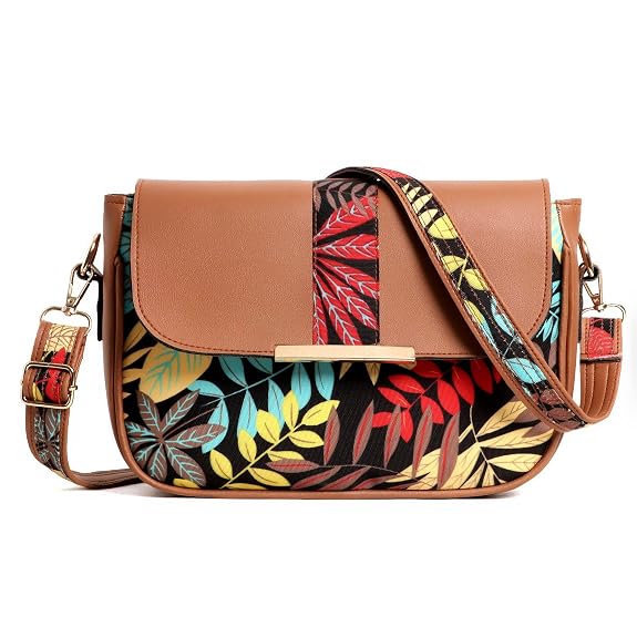 Women’s Stylish Sling Bag with Adjustable Strap | Premium Faux Leather Crossbody Purse | Floral Printed Small Shoulder Bag for Daily Use, Travel