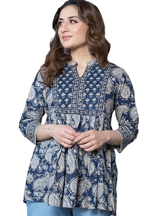 Arayna Women's Pure Cotton Paisley Printed Tunic Top – Comfortable Everyday Wear