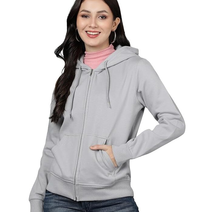Alan Jones Clothing Women's Solid Zipper Hooded Sweatshirt | Front Zip, Ribbed Hem, Lined Hood, Casual Winter Wear