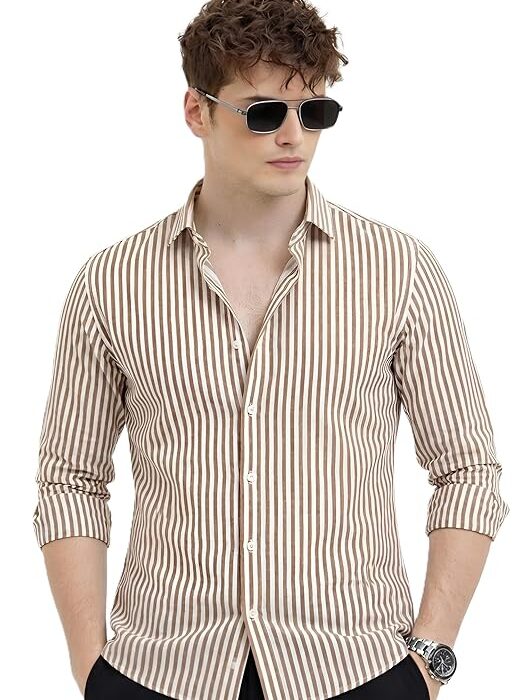 U TURN Men's Casual Printed Striped Stylish Latest Formal Plus Size Shirt for Men