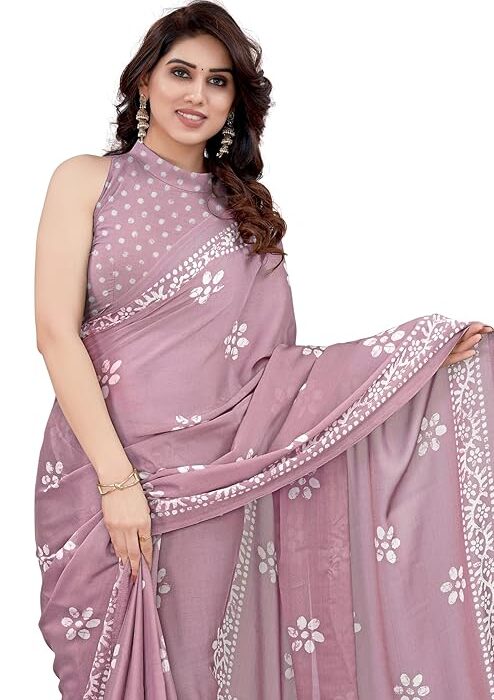 MIRCHI FASHION Saree for Woman Chiffon Batik Printed | Lightweight Daily Wear Women's Office Sari with Blouse Piece
