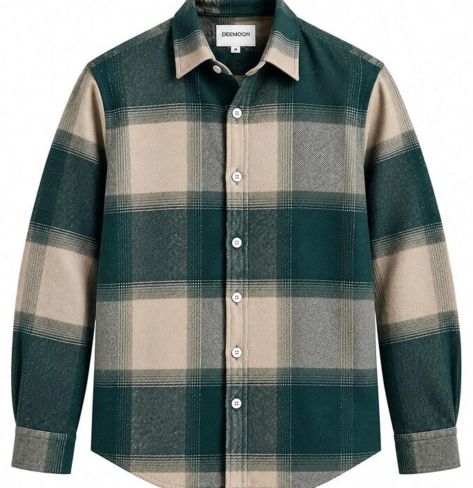 DEEMOON Men's Premium Cotton Blend Printed Checkered Shirt | Full Sleeve Plaid Casual Button-Down Shirt | Soft & Comfortable Regular Fit | Office, Travel & Everyday Wear