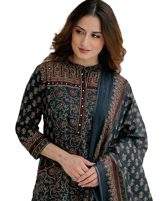 Arayna Women’s Cotton Printed Kurta Set with Palazzo Pants and Dupatta | Ethnic Straight Kurta