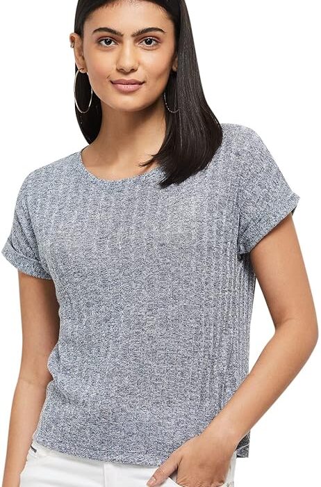 Max Women's Cotton Regular Fit Textured Round Neck T-Shirt