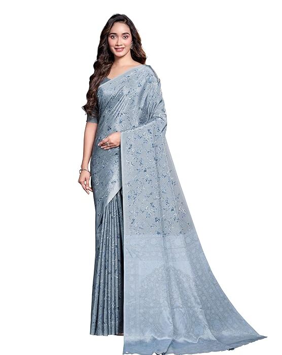 Garden Vareli Floral Print Crepe Saree With Unstitched Blouse Piece