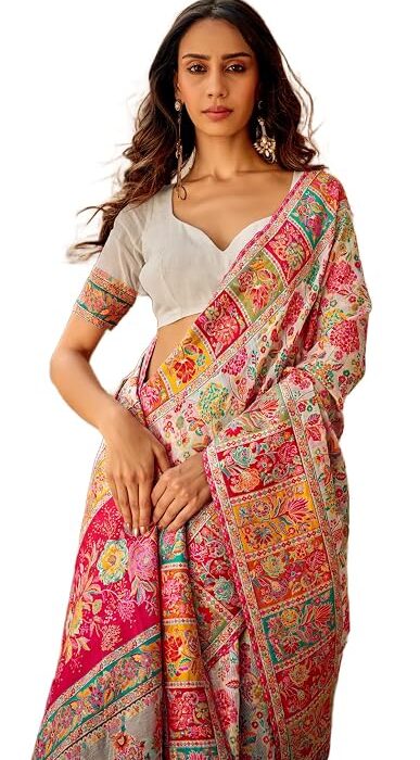 SWORNOF Women's kanjivaram banarasi silk saree for Patola festival Wedding silk with rich pallu Design sarees for women with blouse piece