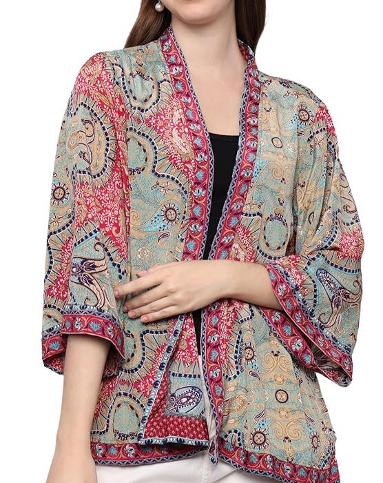 KE KANHA EXPORTS Women Shrug|Shrugs for Women Stylish|Cardigan |Boho Beach Cover Up|Border Print|Easily fits