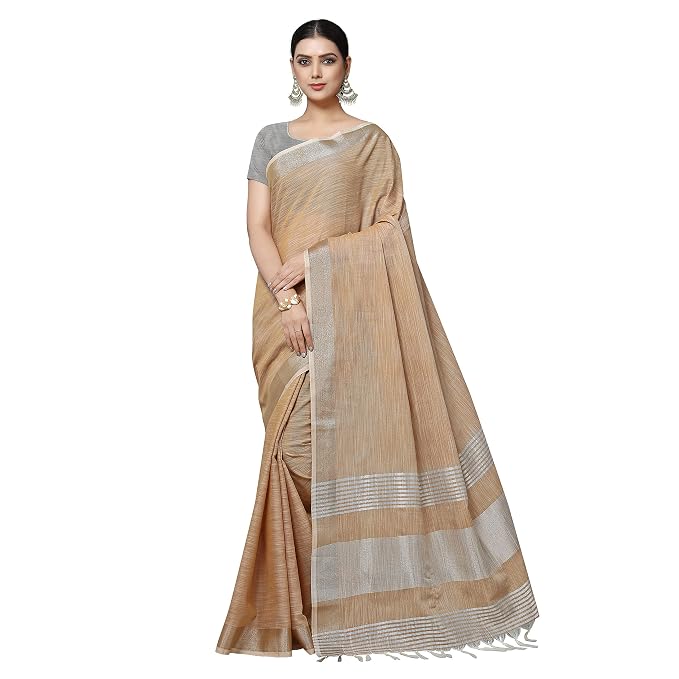 Rekha Maniyar Women's Jacquard Linen Saree With Unstitched Blouse Piece